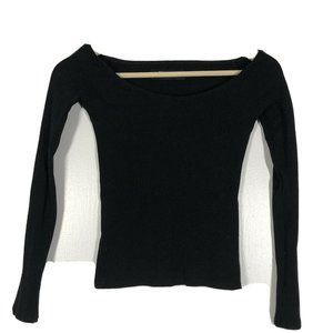 Reformation Top XS Black Ribbed Off Shoulder Long Sleeve Shirt Ladies
